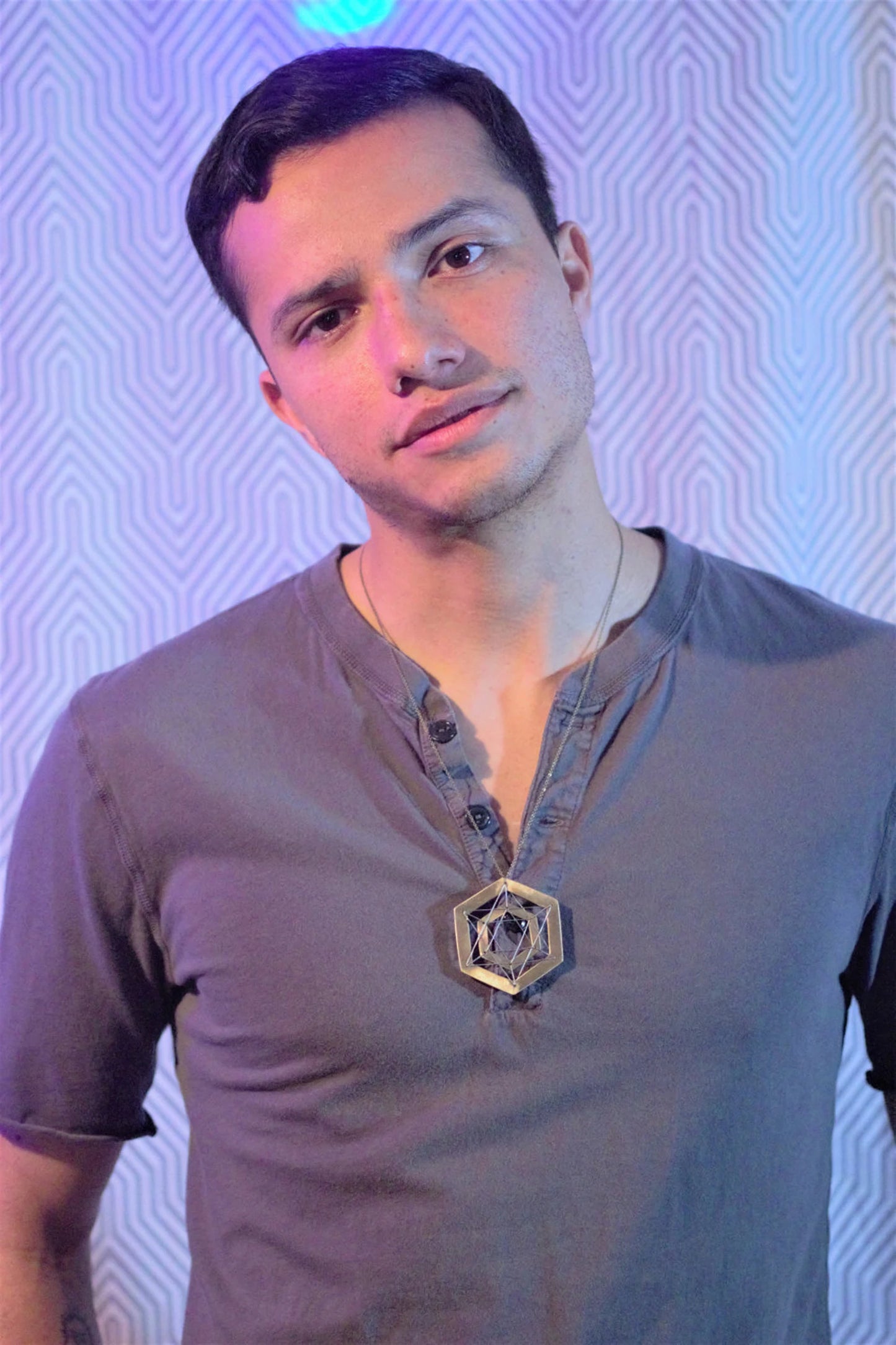 "Icosahedron" Floating Brass Pendant