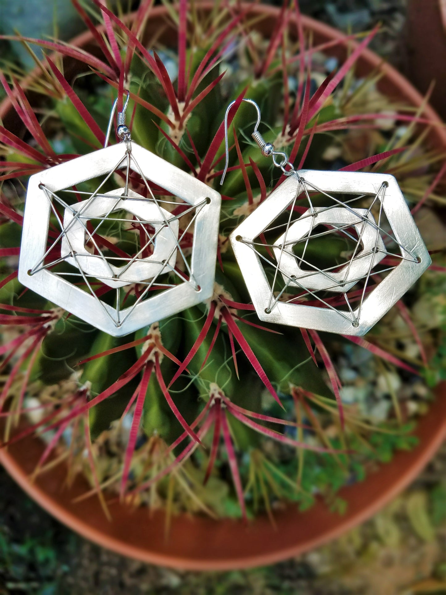 "Icosahedron" Floating Silver Earrings