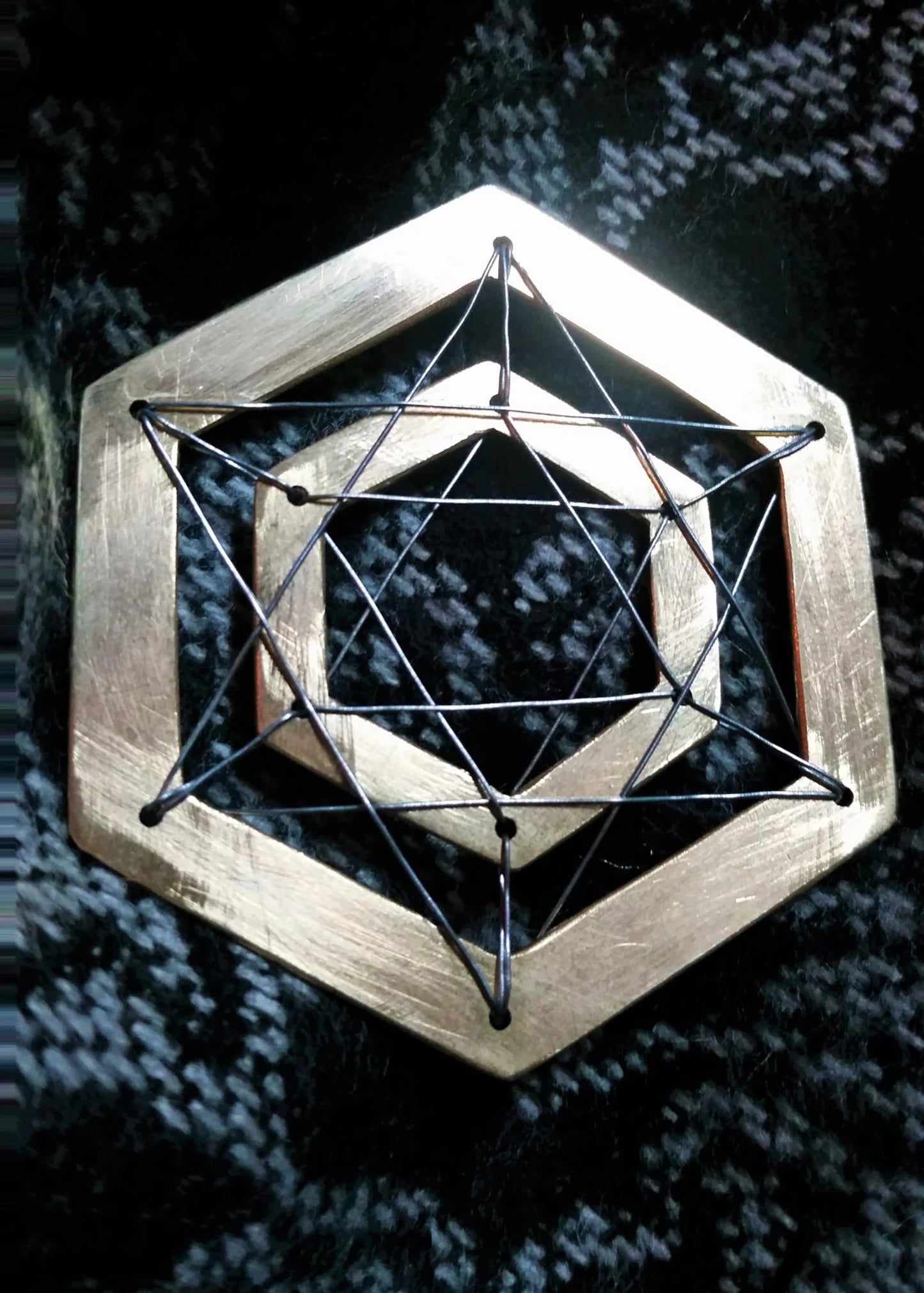 "Icosahedron" Floating Brass Pendant