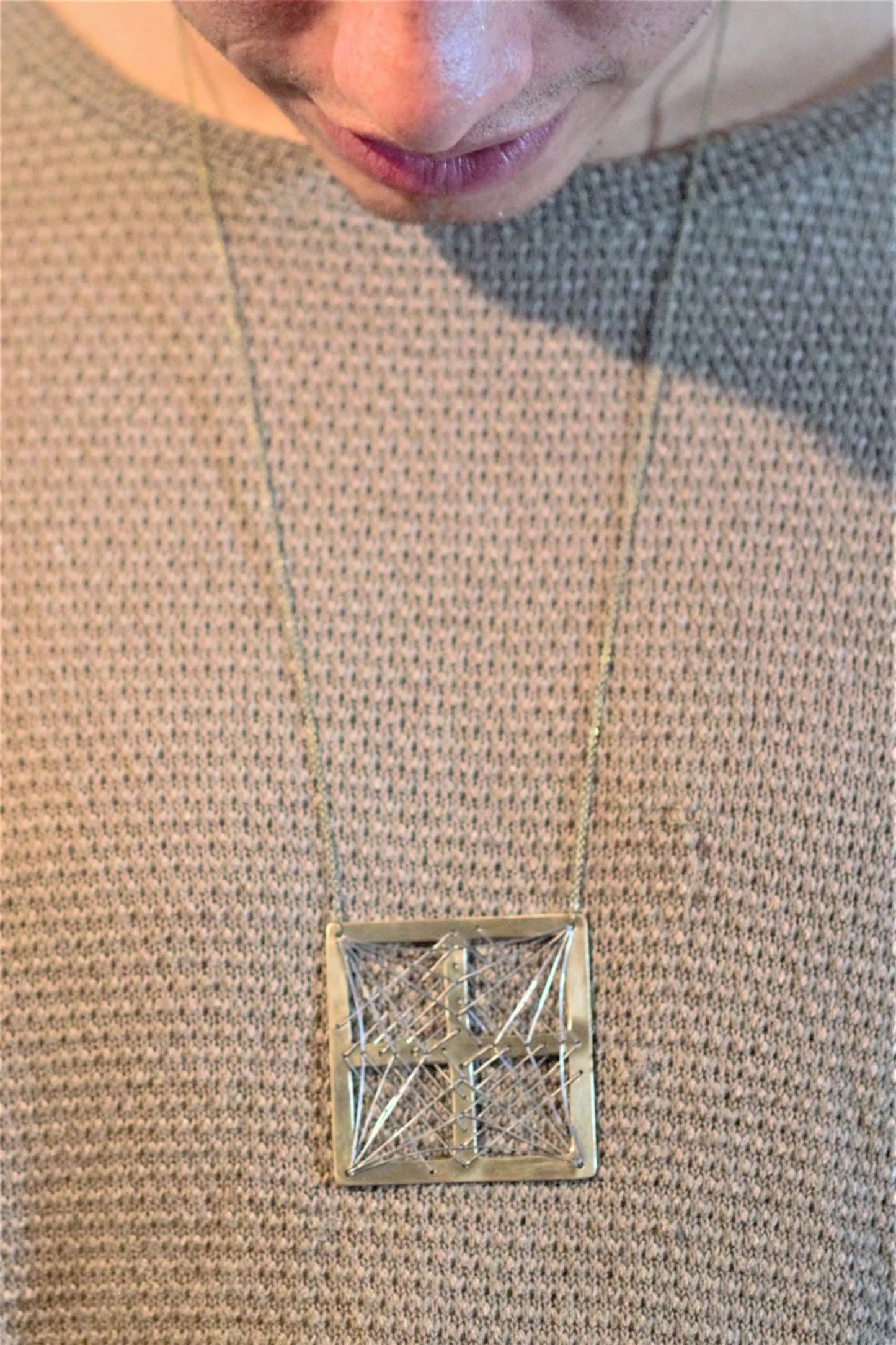 "Portal" Square Wire Wrapped Brass Pendant