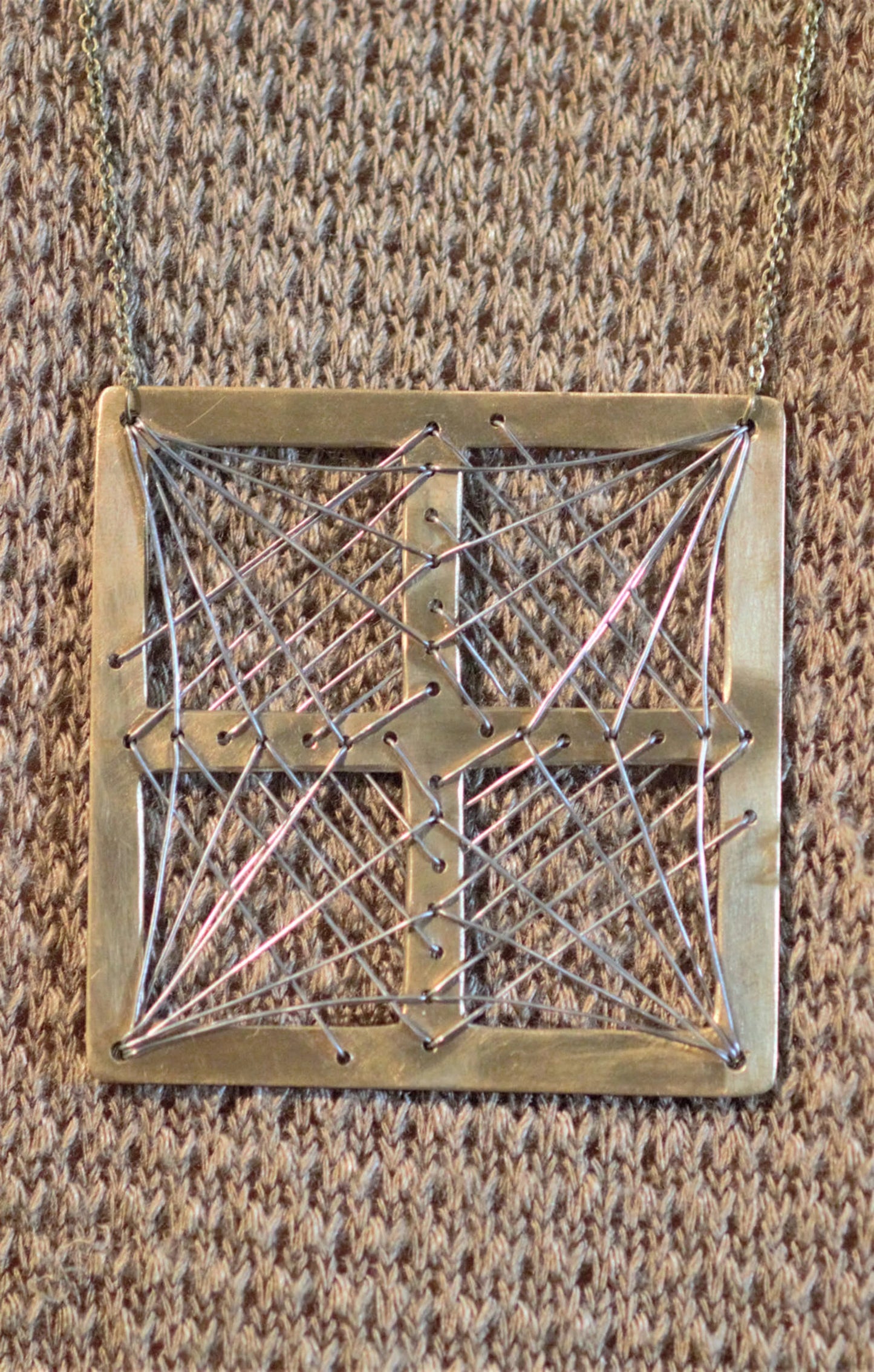 "Portal" Square Wire Wrapped Brass Pendant