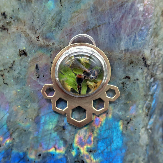 "Honeydrop" Real Bee Brass Pendant