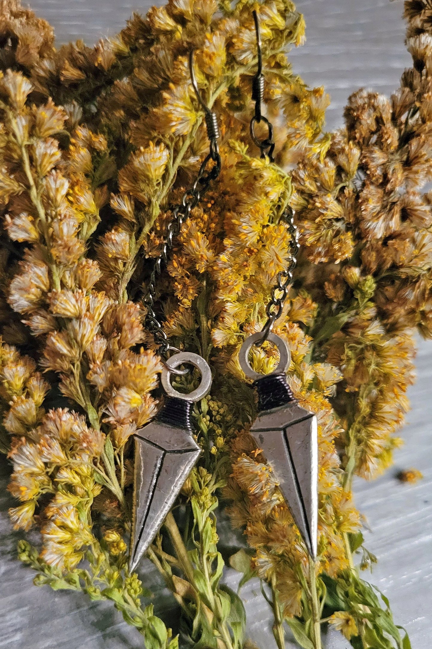 "Kunai" Sterling Silver Dagger Fish Hook Earrings